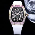 RICHARD MILLE Skeleton Watch RM67-01 Extra Flat  Diamond Rainbow Bezel Rubber Strap
